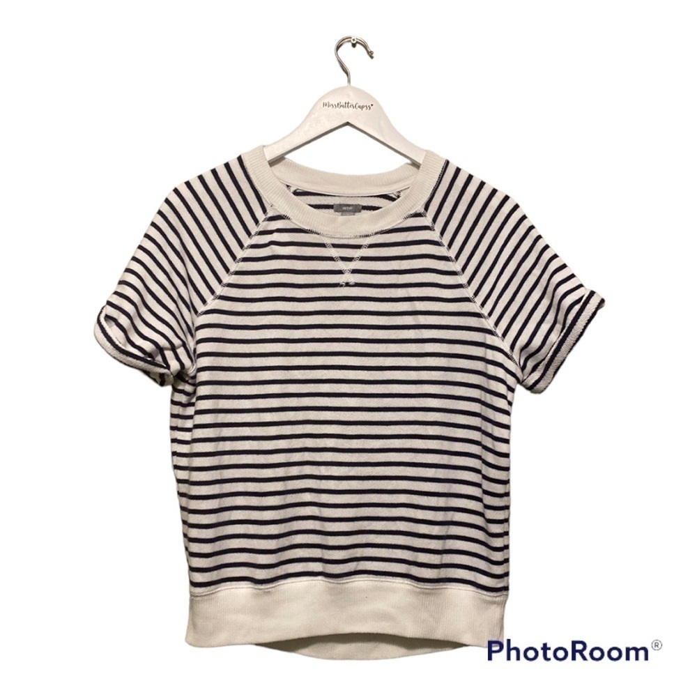 Aerie Nautical White & Navy Sriped Oversized cuffed Shirt sleeve Sweater | XS